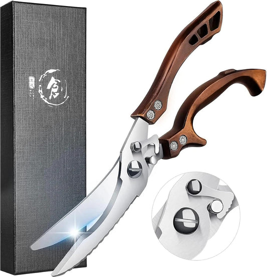 Poultry Shears, Heavy Duty Kitchen Shears with Serrated Edge, No Rust Spring Loaded, Multipurpose Stainless Steel Kitchen Scissors for Chicken, Bone, Meat, Turkey, Fish Thanksgiving Gifts