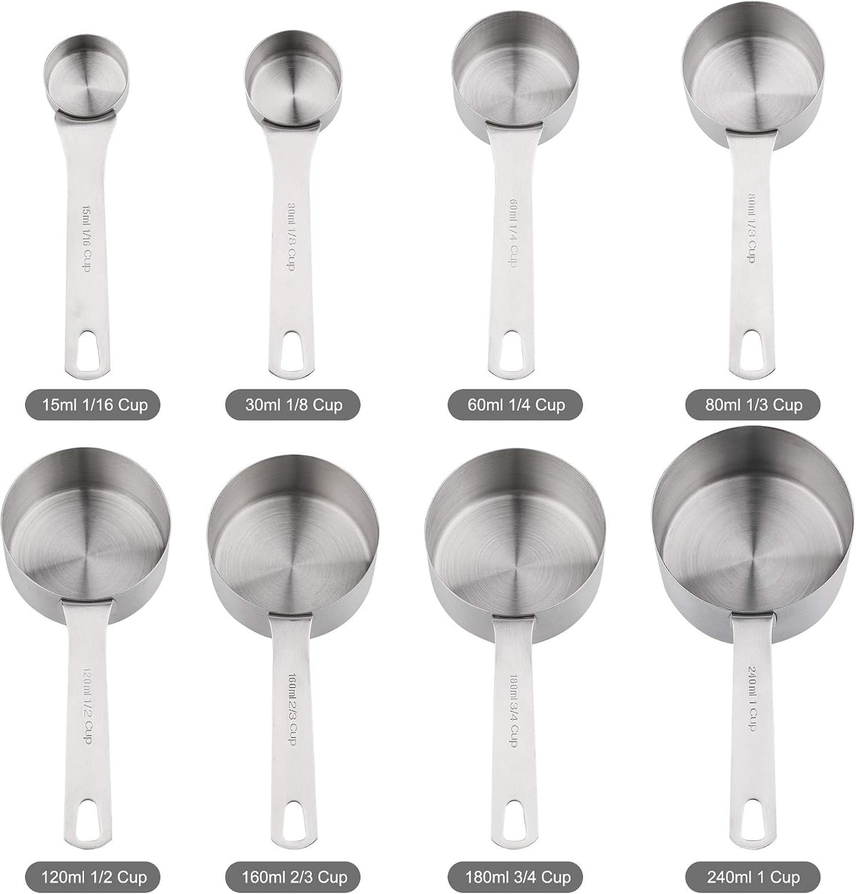 Measuring Cups Set, 18/8 Stainless Steel Measuring Cups and Spoons Set, 8 Kitchen Measuring cups & 9 Baking Measuring Spoons & Magnetic Conversion Chart&Leveler&Rings-Metal Measure Cups&Spoons