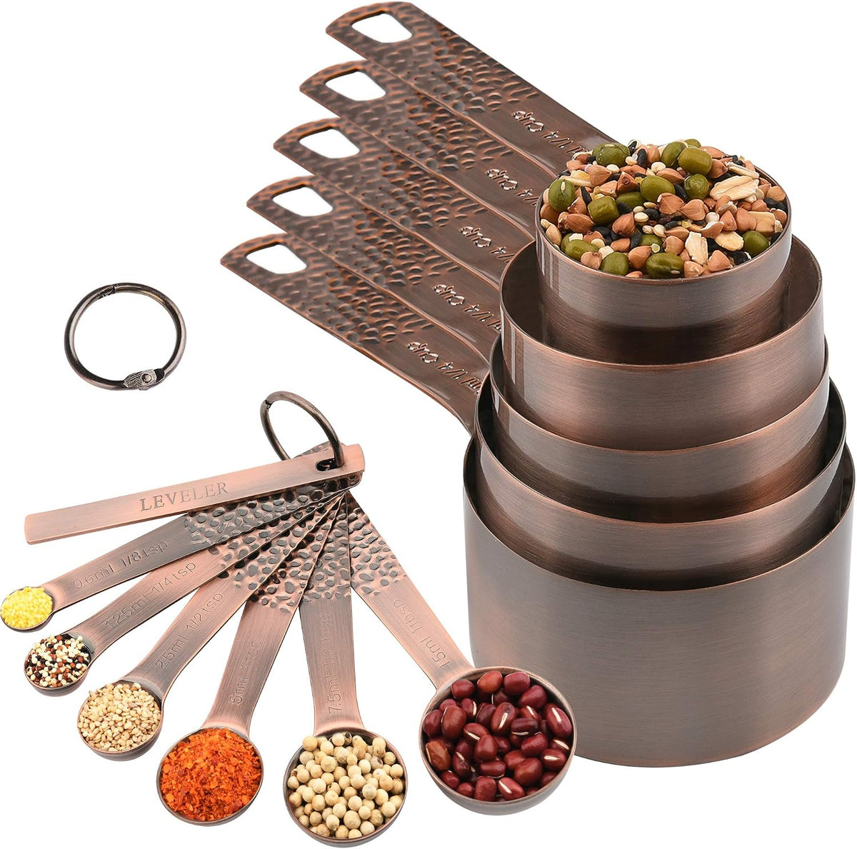 Measuring Cups Set, 18/8 Stainless Steel Measuring Cups and Spoons Set, 8 Kitchen Measuring cups & 9 Baking Measuring Spoons & Magnetic Conversion Chart&Leveler&Rings-Metal Measure Cups&Spoons