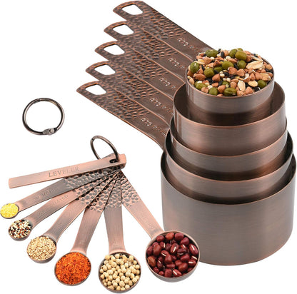 Measuring Cups Set, 18/8 Stainless Steel Measuring Cups and Spoons Set, 8 Kitchen Measuring cups & 9 Baking Measuring Spoons & Magnetic Conversion Chart&Leveler&Rings-Metal Measure Cups&Spoons
