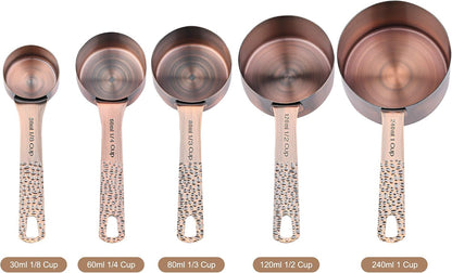 Measuring Cups Set, 18/8 Stainless Steel Measuring Cups and Spoons Set, 8 Kitchen Measuring cups & 9 Baking Measuring Spoons & Magnetic Conversion Chart&Leveler&Rings-Metal Measure Cups&Spoons