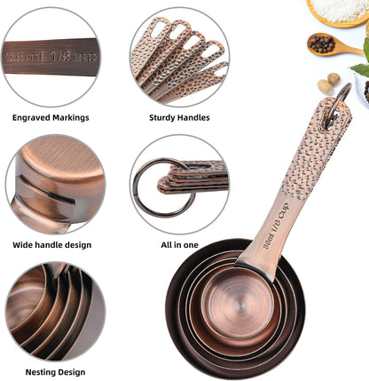 Measuring Cups Set, 18/8 Stainless Steel Measuring Cups and Spoons Set, 8 Kitchen Measuring cups & 9 Baking Measuring Spoons & Magnetic Conversion Chart&Leveler&Rings-Metal Measure Cups&Spoons