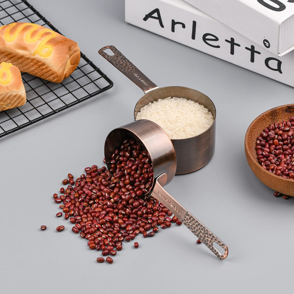 Measuring Cups Set, 18/8 Stainless Steel Measuring Cups and Spoons Set, 8 Kitchen Measuring cups & 9 Baking Measuring Spoons & Magnetic Conversion Chart&Leveler&Rings-Metal Measure Cups&Spoons
