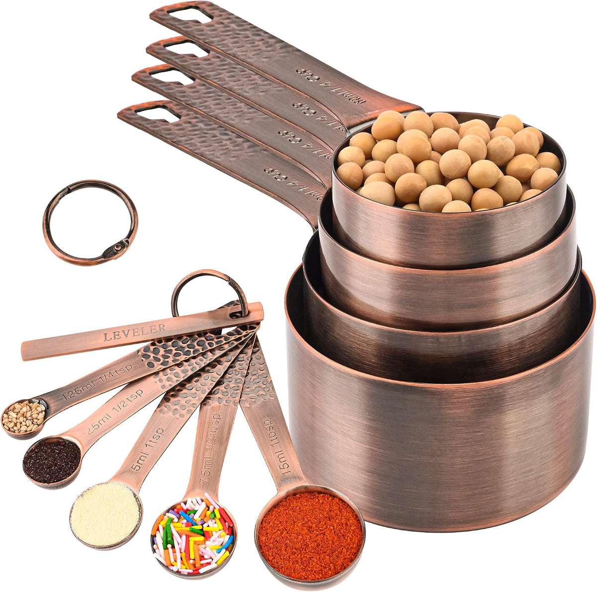 Measuring Cups Set, 18/8 Stainless Steel Measuring Cups and Spoons Set, 8 Kitchen Measuring cups & 9 Baking Measuring Spoons & Magnetic Conversion Chart&Leveler&Rings-Metal Measure Cups&Spoons