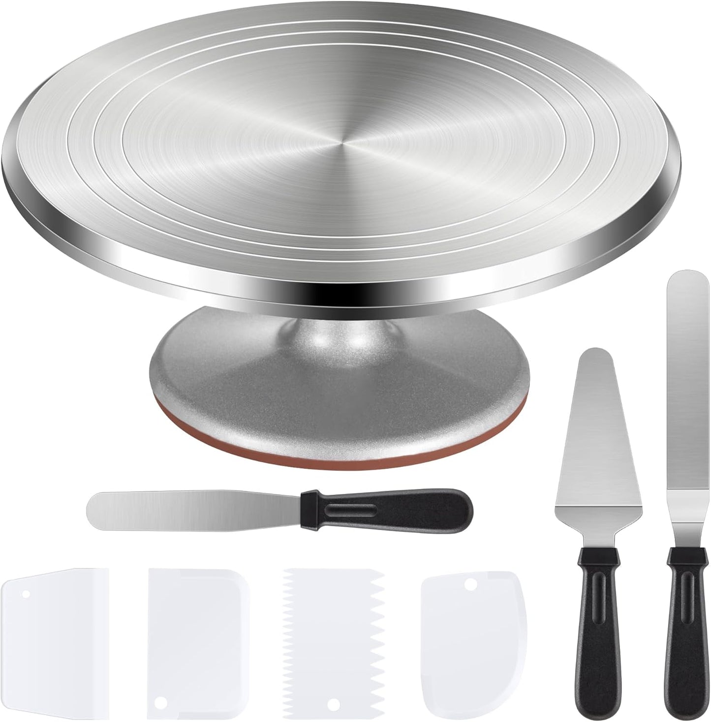 Cake Turntable, 12'' Aluminium Alloy Cake Stand, Cake Decorating Kit with 3 Icing Spatulas and 4 Icing Combs, Cake Decorating Supplies for Cake, Cupcake, Desserts