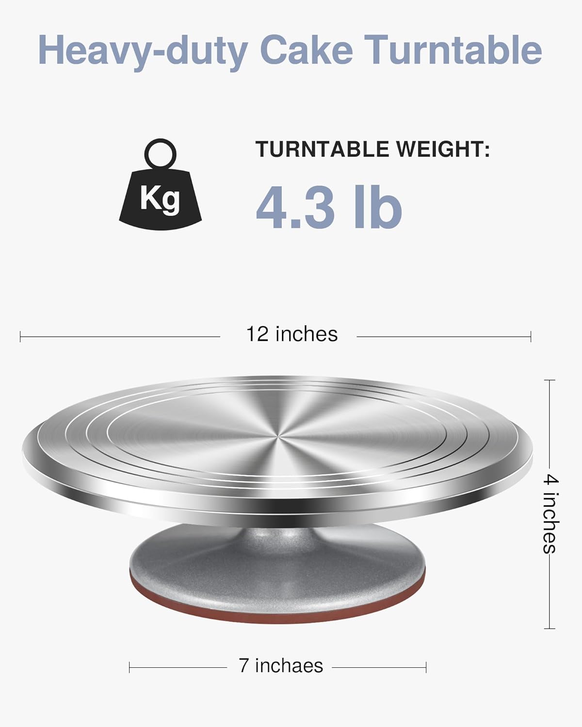 Cake Turntable, 12'' Aluminium Alloy Cake Stand, Cake Decorating Kit with 3 Icing Spatulas and 4 Icing Combs, Cake Decorating Supplies for Cake, Cupcake, Desserts