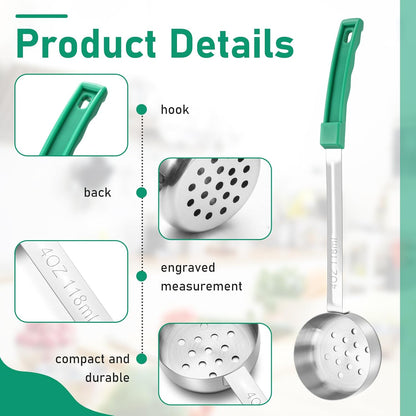 2 Pcs Portion Control Serving Spoons, Restaurant Measuring Serving Ladle Utensils, Portion Spoons for Weight Loss, Kitchen (Green,4 oz,Solid and Slotted)