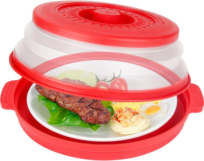 Microwave Splatter Cover for Food with Handle &Heat-Resistant Mat, 10.7" Collapsible Microwave Plate Cover - BPA Free, Dishwasher Safe Food Lid, Multi-Use Colander & Steamer for Meal Prep （Black）
