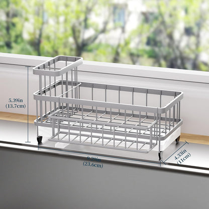 Sponge Holder for Kitchen Sink - Auto Draining Sink Caddy Organizer with Detachable Rack, High Brush Holder, Kitchen Countertop Storage Accessories, Black