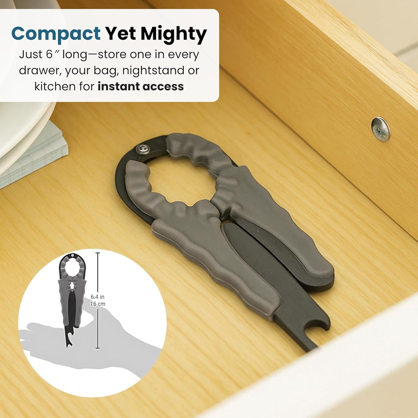 Multi Bottle Opener for Jars Bottles and Cans 3 in 1 Easy Grip Lid Opener for Weak Hands Twist Caps Pull Tabs Pop Tops and Small Lids Arthritis Aid Manual Kitchen Tool Black