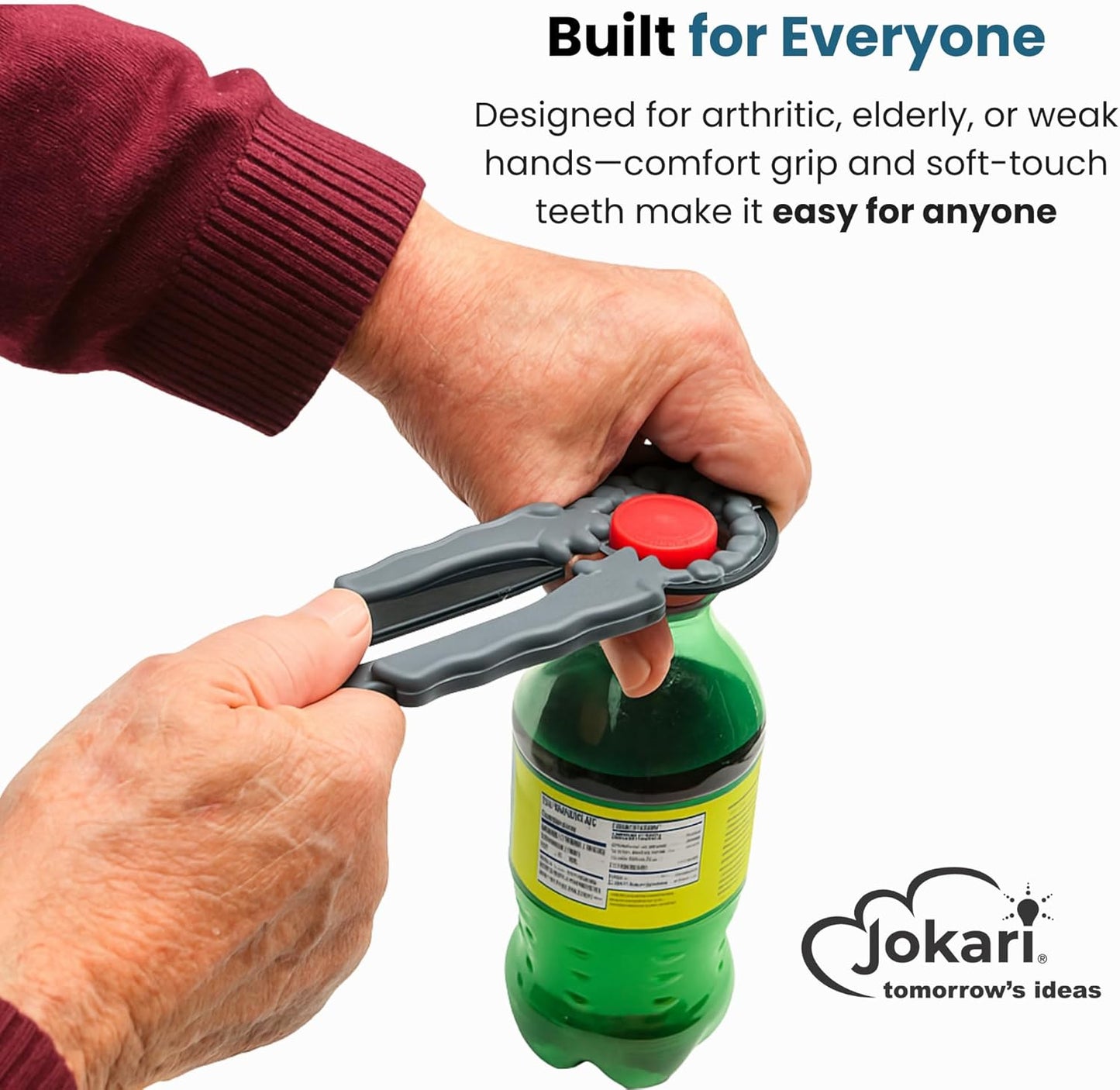 Multi Bottle Opener for Jars Bottles and Cans 3 in 1 Easy Grip Lid Opener for Weak Hands Twist Caps Pull Tabs Pop Tops and Small Lids Arthritis Aid Manual Kitchen Tool Black