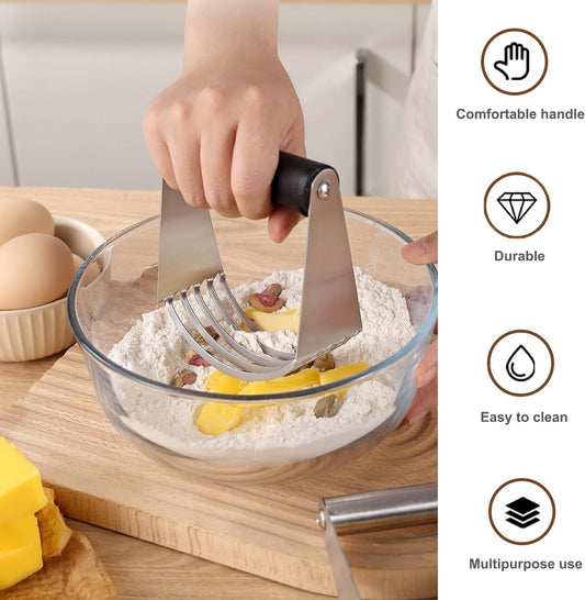 Dough Blender Stainless Steel Pastry Cutter Pastry Cutter & Measuring Spoons Set, Ergonomic Soft Grip Butter Mixer for Pie Crust Pizza Dough Biscuits Scones, Dishwasher Safe Baking Tool
