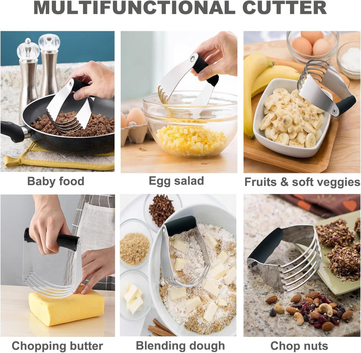 Dough Blender Stainless Steel Pastry Cutter Pastry Cutter & Measuring Spoons Set, Ergonomic Soft Grip Butter Mixer for Pie Crust Pizza Dough Biscuits Scones, Dishwasher Safe Baking Tool