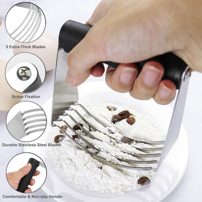 Dough Blender Stainless Steel Pastry Cutter Pastry Cutter & Measuring Spoons Set, Ergonomic Soft Grip Butter Mixer for Pie Crust Pizza Dough Biscuits Scones, Dishwasher Safe Baking Tool