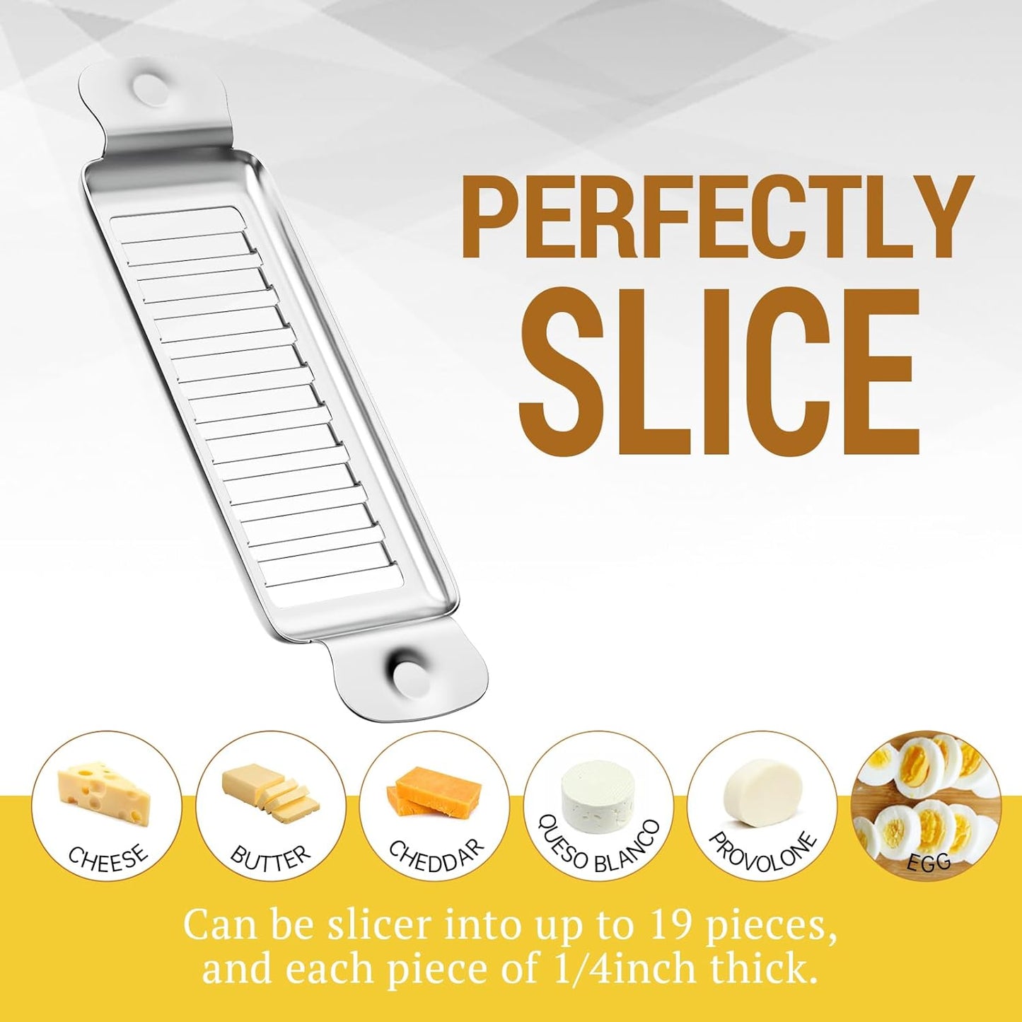 Stainless Steel Butter & Cheese Slicer - Multipurpose Food Cutter With Ergonomic Handle for Block Cheese - 1/4 Inch Slices on Average - Dishwasher Safe