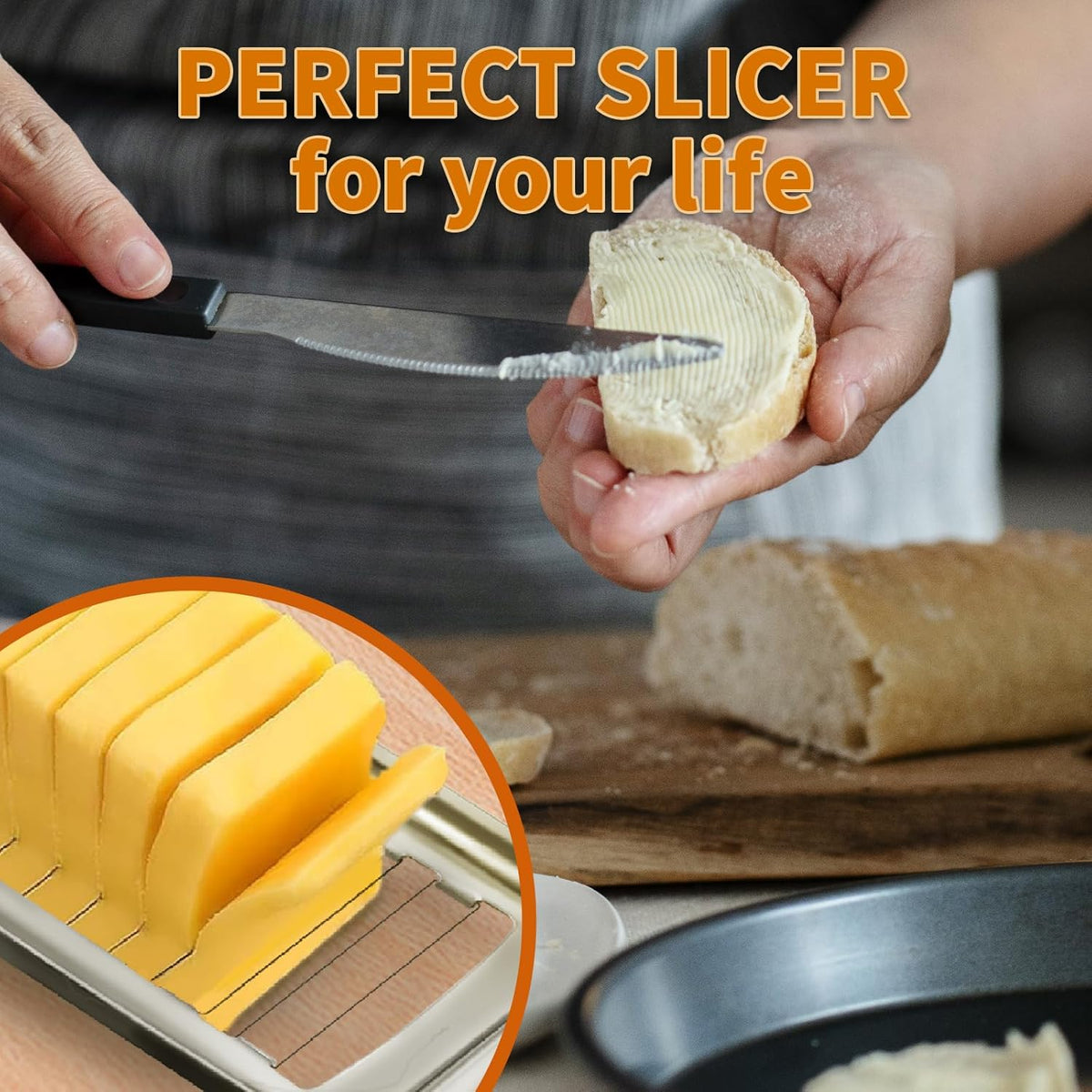 Stainless Steel Butter & Cheese Slicer - Multipurpose Food Cutter With Ergonomic Handle for Block Cheese - 1/4 Inch Slices on Average - Dishwasher Safe