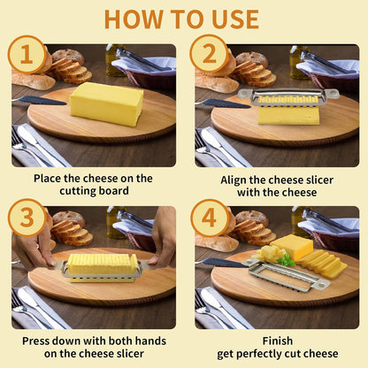 Stainless Steel Butter & Cheese Slicer - Multipurpose Food Cutter With Ergonomic Handle for Block Cheese - 1/4 Inch Slices on Average - Dishwasher Safe