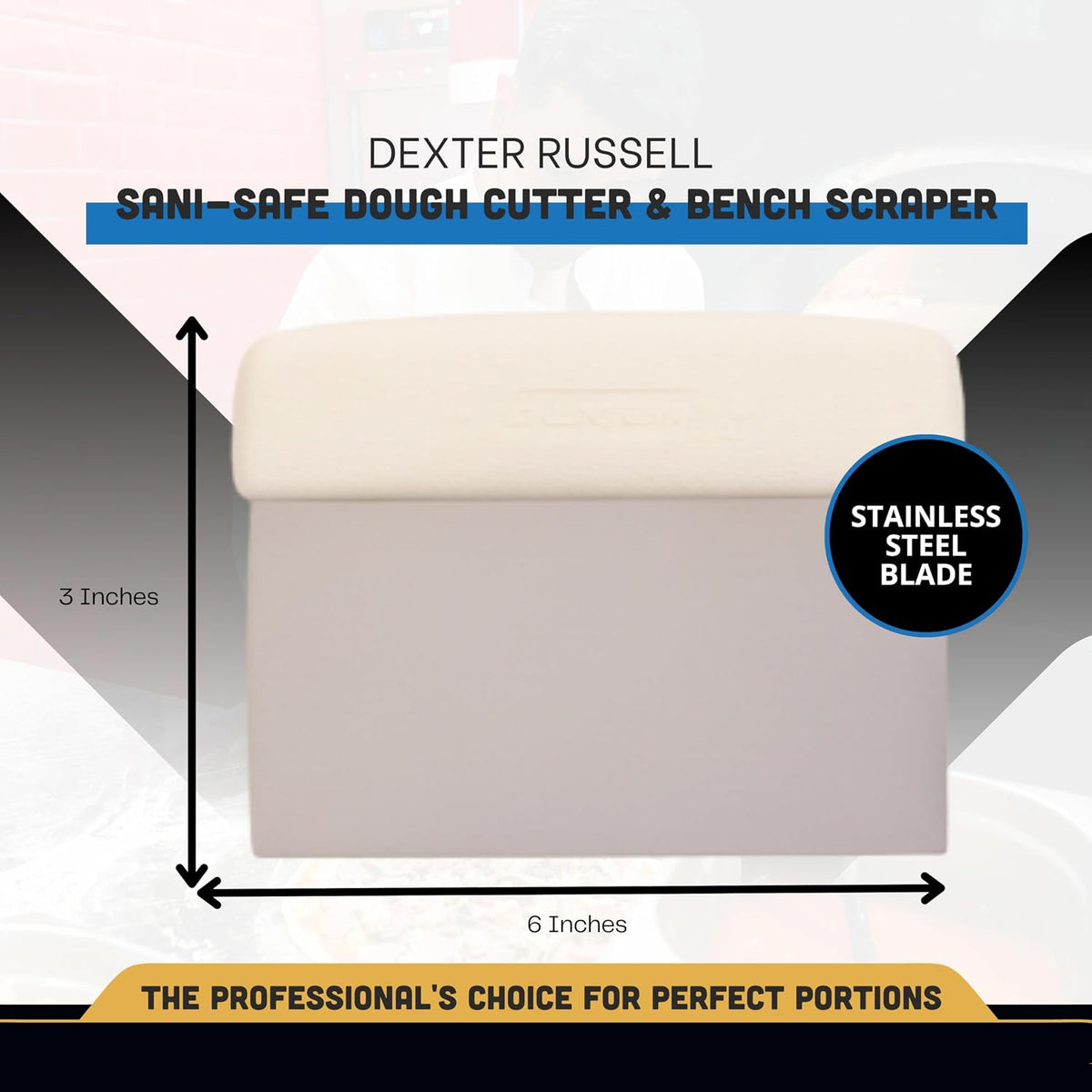 Sani-Safe 6" x 3" Dough Cutter & Bench Scraper | Carbon Steel Blade with Ergonomic Grip | NSF Certified | Cuts, Divides & Scrapes Dough, Flour & Debris | 2562O1