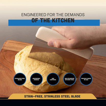 Sani-Safe 6" x 3" Dough Cutter & Bench Scraper | Carbon Steel Blade with Ergonomic Grip | NSF Certified | Cuts, Divides & Scrapes Dough, Flour & Debris | 2562O1