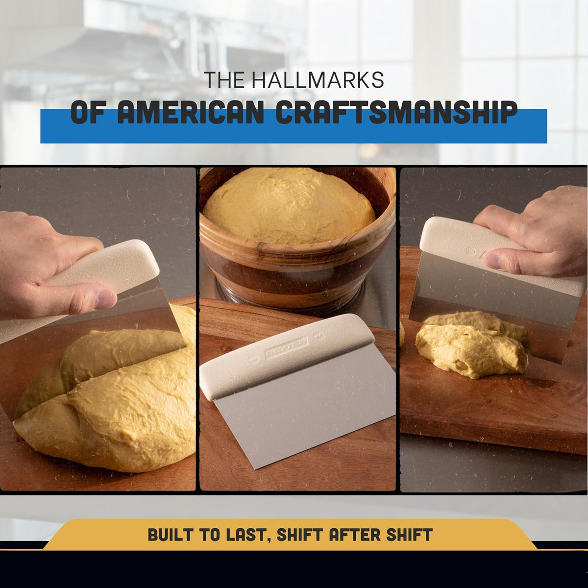 Sani-Safe 6" x 3" Dough Cutter & Bench Scraper | Carbon Steel Blade with Ergonomic Grip | NSF Certified | Cuts, Divides & Scrapes Dough, Flour & Debris | 2562O1
