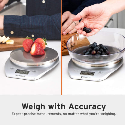 Food Kitchen Scale Bowl, Digital Ounces and Grams for Cooking, Baking, Meal Prep, Dieting, and Weight Loss, 11lb/5kg, Silver