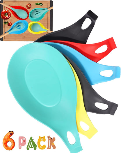 6 Pack Silicone Spoon Rest for Stove Top, Heat Resistant Kitchen Spoon Holder for Counter, Multi-Color (Multi-6)