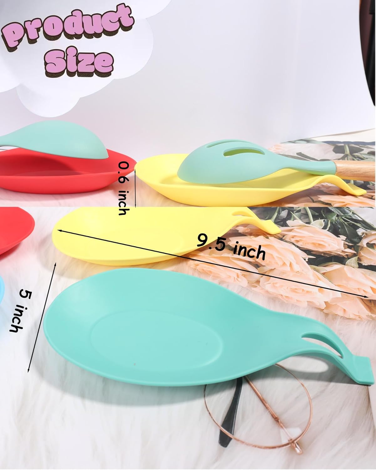 6 Pack Silicone Spoon Rest for Stove Top, Heat Resistant Kitchen Spoon Holder for Counter, Multi-Color (Multi-6)
