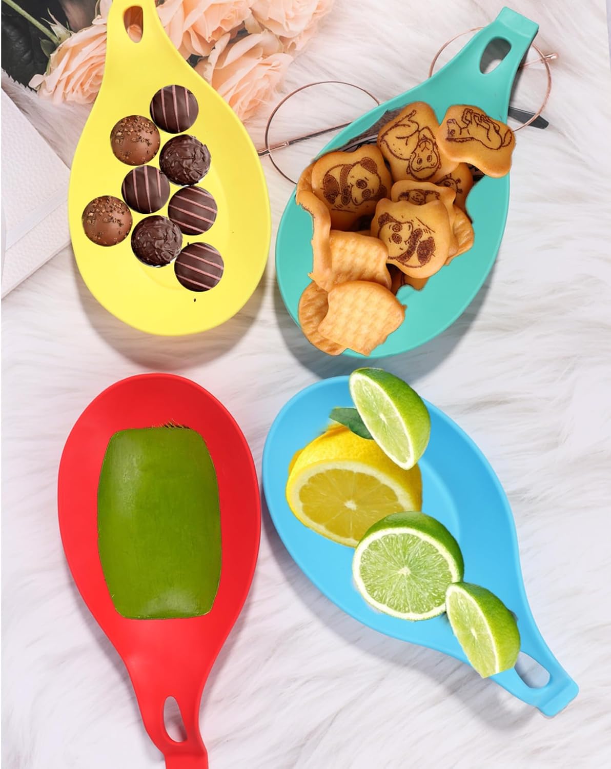 6 Pack Silicone Spoon Rest for Stove Top, Heat Resistant Kitchen Spoon Holder for Counter, Multi-Color (Multi-6)
