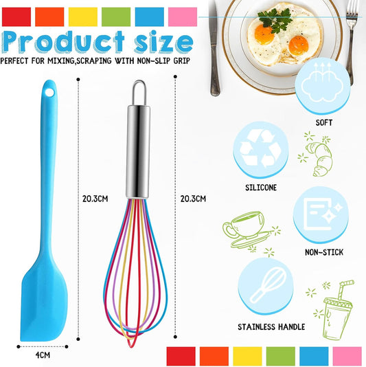 48 Pcs Small Silicone Spatula and Whisks Set Bulk for Cooking Mini Whisk Spatula Non Stick Flexible Kitchen Mixing BakingTool Cookware for Cooking Party Favor Gift Supplies (8 Inch)