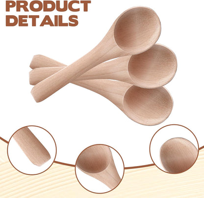 6PCS Salt Spoon, Small Wooden Spoons, 3.94 Inch Mini Teaspoons for Honey, Sugar, Spice Jars, Coffee, Jam, Condiments, Ideal Kitchen Gift (Wood Color)
