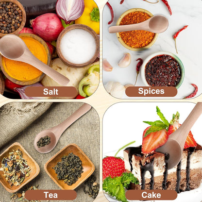 6PCS Salt Spoon, Small Wooden Spoons, 3.94 Inch Mini Teaspoons for Honey, Sugar, Spice Jars, Coffee, Jam, Condiments, Ideal Kitchen Gift (Wood Color)