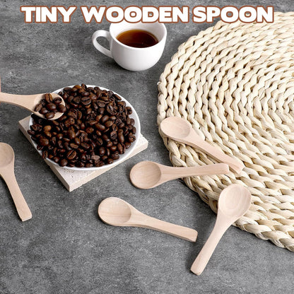 6PCS Salt Spoon, Small Wooden Spoons, 3.94 Inch Mini Teaspoons for Honey, Sugar, Spice Jars, Coffee, Jam, Condiments, Ideal Kitchen Gift (Wood Color)