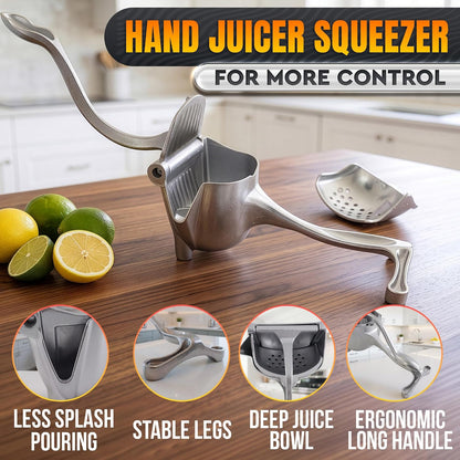 Hand Juicer Squeezer, Large 20 oz Aluminum Bowl with Pour Spout