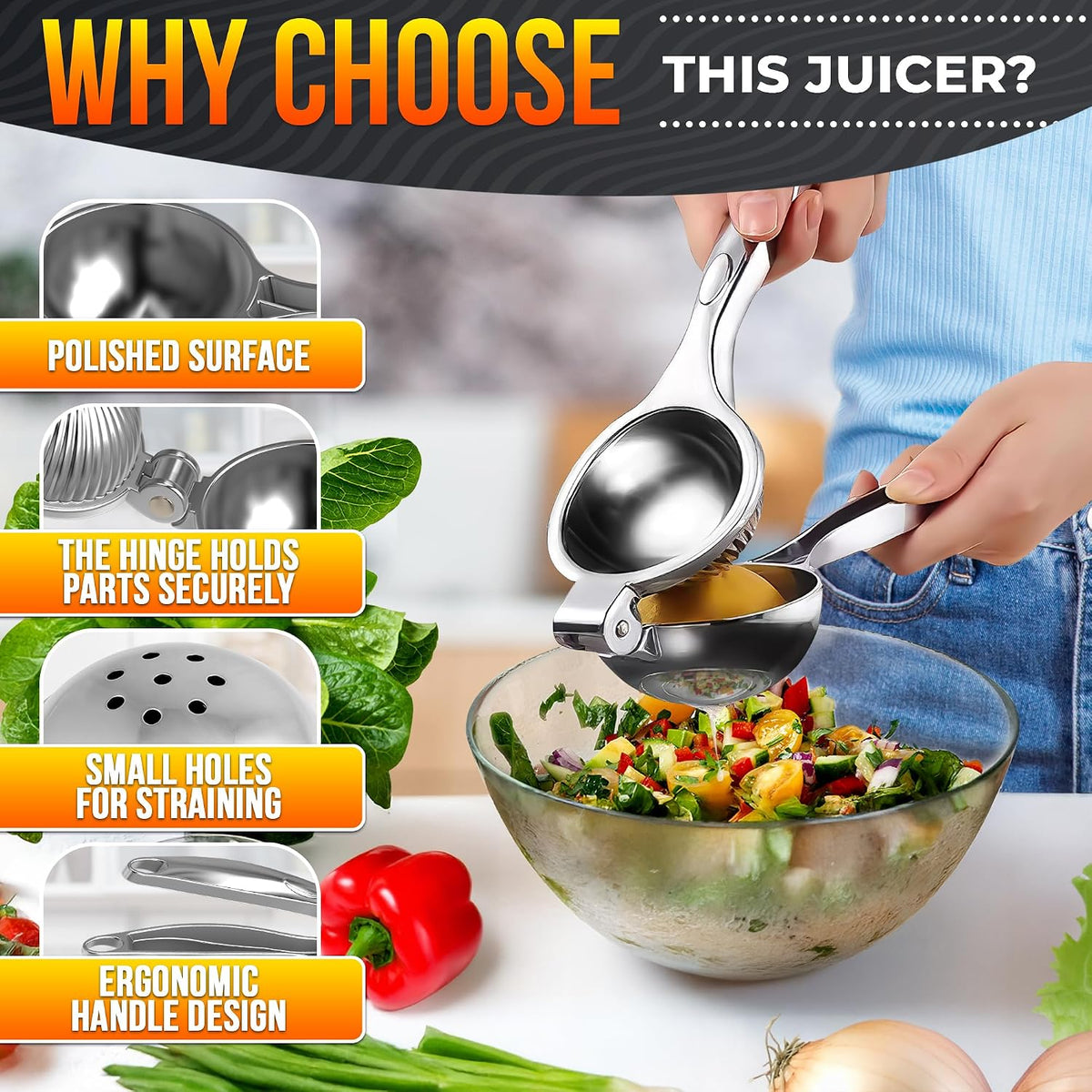 Hand Juicer Squeezer, Large 20 oz Aluminum Bowl with Pour Spout