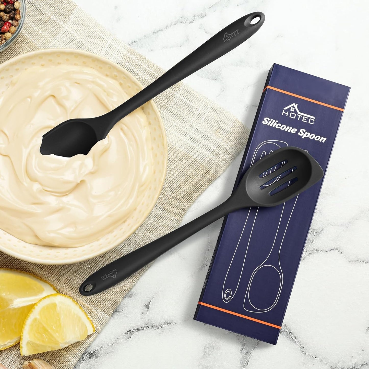 446°F Heat Resistant Silicone Cooking Spoon Spatula, BPA Free Large Kitchen Solid and Slotted Spoons for Mixing, Serving, Scraping, Non-stick, Dishwasher Safe Classic Blue 12.5inch