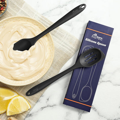 446°F Heat Resistant Silicone Cooking Spoon Spatula, BPA Free Large Kitchen Solid and Slotted Spoons for Mixing, Serving, Scraping, Non-stick, Dishwasher Safe Classic Blue 12.5inch