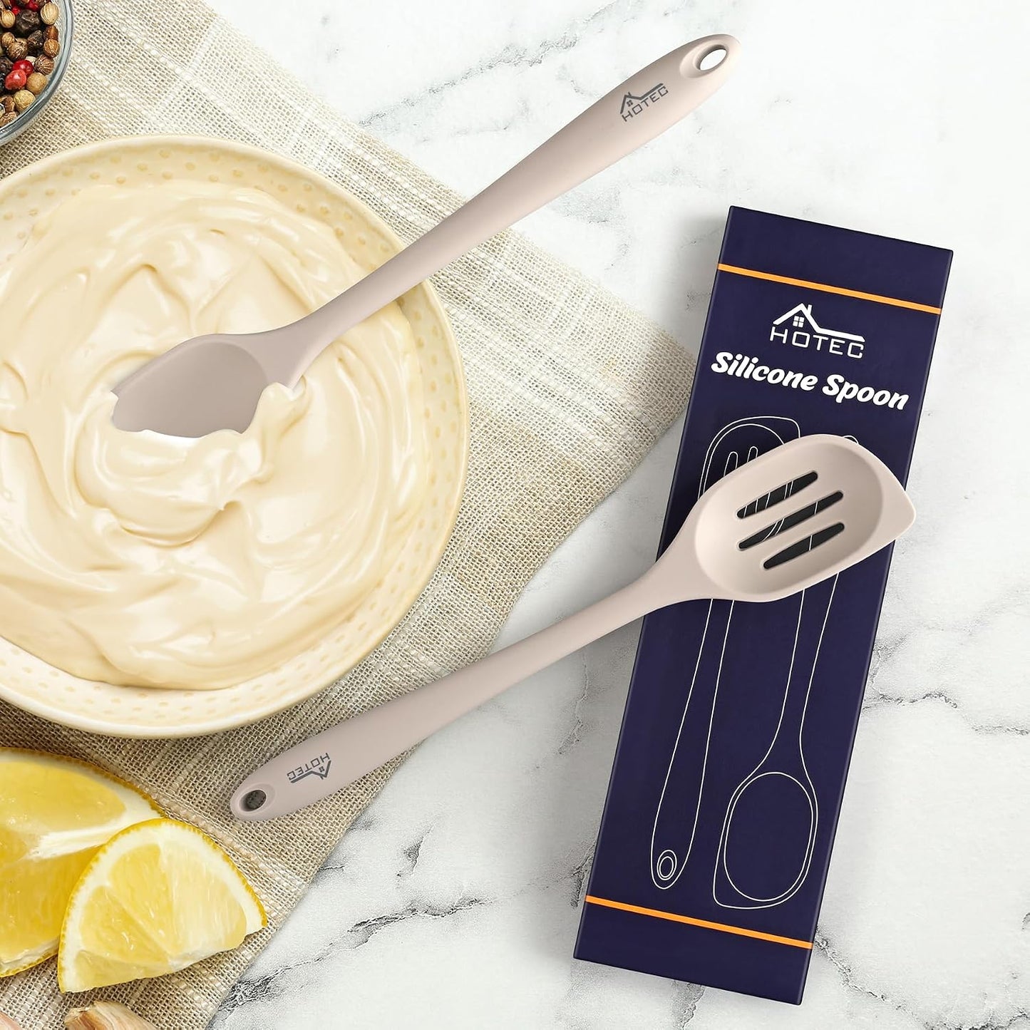 446°F Heat Resistant Silicone Cooking Spoon Spatula, BPA Free Large Kitchen Solid and Slotted Spoons for Mixing, Serving, Scraping, Non-stick, Dishwasher Safe Classic Blue 12.5inch