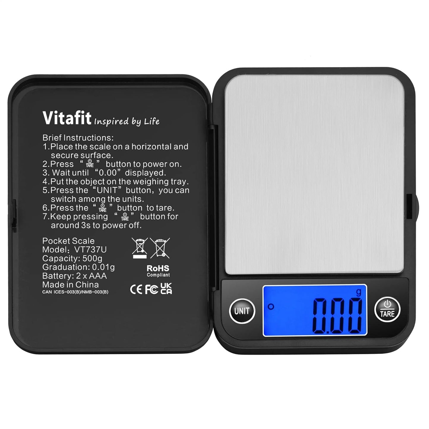 500g Digital Pocket Scale,High Accuracy Assured by Scale Professional Factory Since 2001, Gram Scale 0.01g for Multifunction: Lab,Food, Kitchen,Coffee,Jewelry; Black