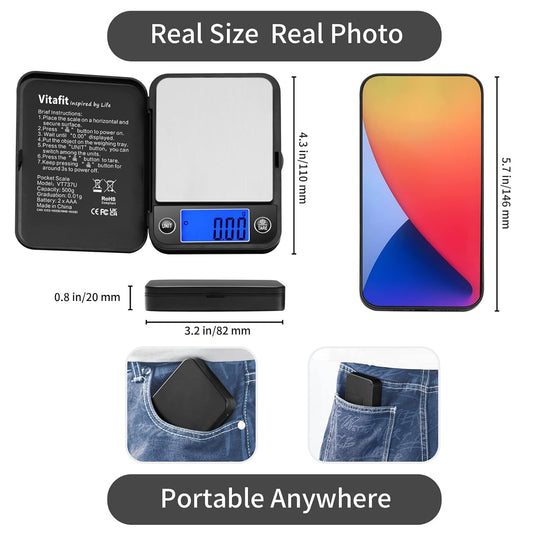 500g Digital Pocket Scale,High Accuracy Assured by Scale Professional Factory Since 2001, Gram Scale 0.01g for Multifunction: Lab,Food, Kitchen,Coffee,Jewelry; Black