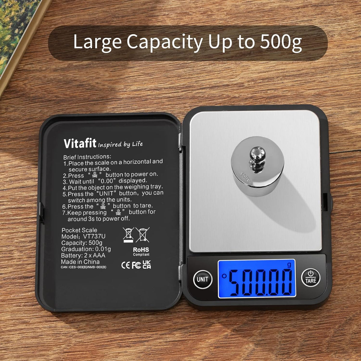 500g Digital Pocket Scale,High Accuracy Assured by Scale Professional Factory Since 2001, Gram Scale 0.01g for Multifunction: Lab,Food, Kitchen,Coffee,Jewelry; Black