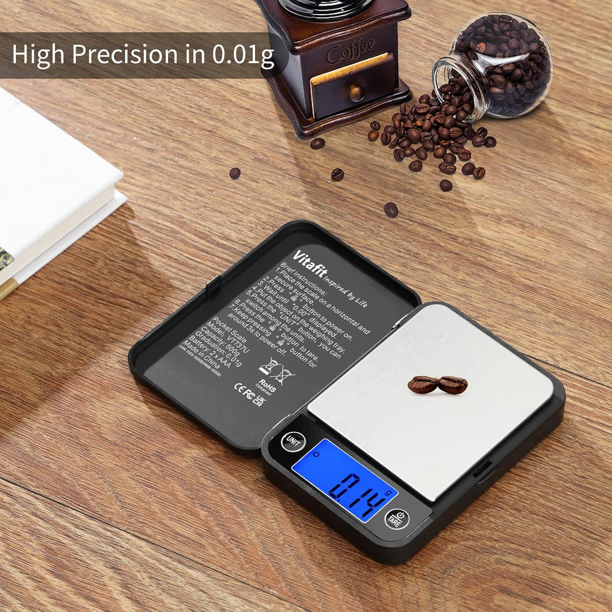 500g Digital Pocket Scale,High Accuracy Assured by Scale Professional Factory Since 2001, Gram Scale 0.01g for Multifunction: Lab,Food, Kitchen,Coffee,Jewelry; Black