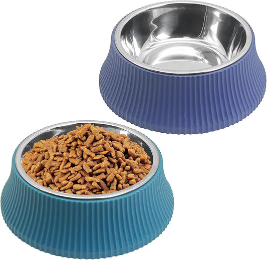 2PCS Stainless Steel Dog Bowls Set Removable no tip Puppy Food and Water Feeder Bowl Basic Metal Small Dog Bowls for Dogs Cats Rabbit Guinea Pigs Ferret