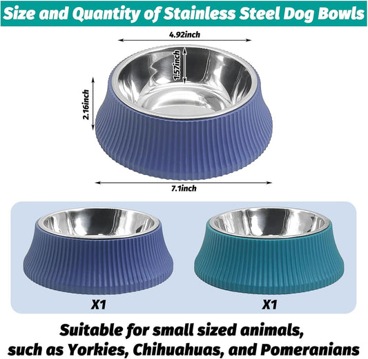 2PCS Stainless Steel Dog Bowls Set Removable no tip Puppy Food and Water Feeder Bowl Basic Metal Small Dog Bowls for Dogs Cats Rabbit Guinea Pigs Ferret