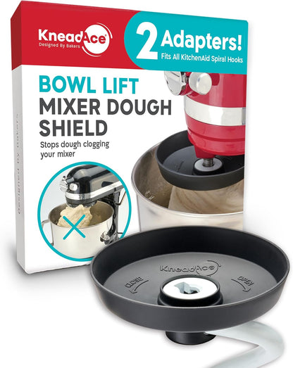 KneadAce Spiral Dough Hook Shield for KitchenAid, 2 Adapters Included | Stops Dough Climbing, Fits All Spiral Hooks, 5-8 Qt Bowl Lift Mixers, Dishwasher Safe, Food-Safe, Mess-Free Baking