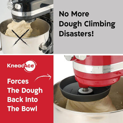 KneadAce Spiral Dough Hook Shield for KitchenAid, 2 Adapters Included | Stops Dough Climbing, Fits All Spiral Hooks, 5-8 Qt Bowl Lift Mixers, Dishwasher Safe, Food-Safe, Mess-Free Baking