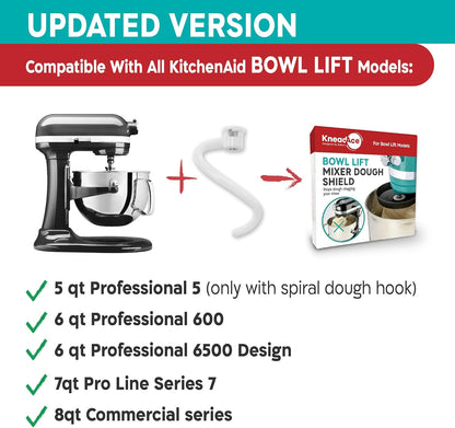 KneadAce Spiral Dough Hook Shield for KitchenAid, 2 Adapters Included | Stops Dough Climbing, Fits All Spiral Hooks, 5-8 Qt Bowl Lift Mixers, Dishwasher Safe, Food-Safe, Mess-Free Baking