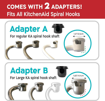 KneadAce Spiral Dough Hook Shield for KitchenAid, 2 Adapters Included | Stops Dough Climbing, Fits All Spiral Hooks, 5-8 Qt Bowl Lift Mixers, Dishwasher Safe, Food-Safe, Mess-Free Baking