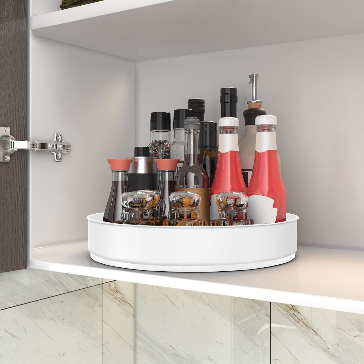 Lazy Susan Turntable Spice Rack Organizer for Kitchen Cabinet, Storage Tray for Fruit, Snacks, Salad - Organizer for Cupboard, Pantry, Bathroom, Table, Cosmetic (Silver, 7 1/2‘’)