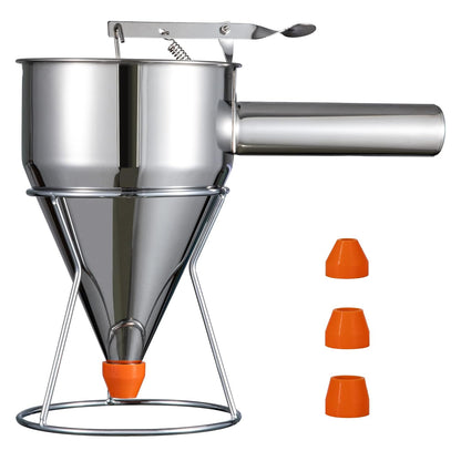 Pancake Batter Dispenser, 40oz Multi-Caliber Stainless Steel Funnel Cake Dispenser with Stand Great for Pancakes, Cupcakes or Any Baked Goods