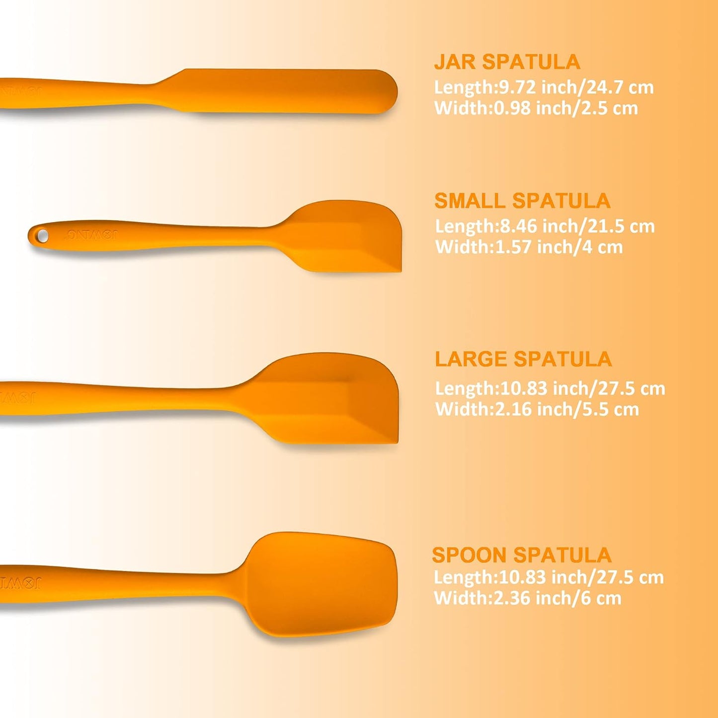 4 Piece Silicone Spatula Set, Flexible Heat Resistant Non-scratch Baking Cooking Rubber Spatulas with Stainless Steel Core, Orange | One-piece silicone rubber spatulas for baking and cooking; flexible tips, gentle on nonstick cookware and dishwasher safe